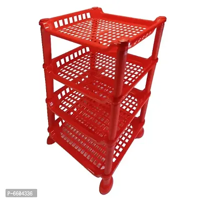 Sanvi Plastic 4 Layer Multipurpose Storage Organizer Rack for Kitchen, Living Room | Red | Medium Size-thumb3