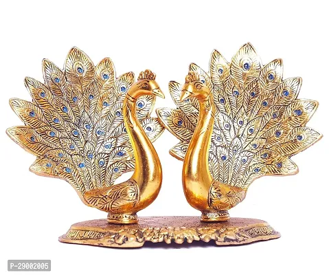 Gold Plated Metal Double Lovers Peacock Showpiece (Metal,Golden Plated, Pack of 2)