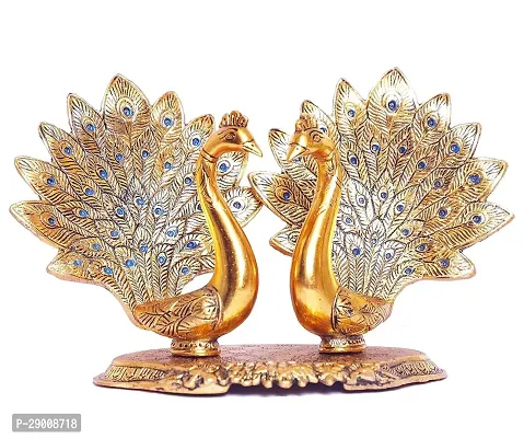 Metal Double Lovers Peacock Statue, Showpiece Figurine- Standard (Golden Plated, Pack Pcs Set 2)-thumb0