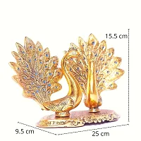 Metal Double Lovers Peacock Statue, Showpiece Figurine- Standard (Golden Plated, Pack Pcs Set 2)-thumb1