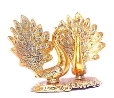 Metal Double Lovers Peacock Statue, Showpiece Figurine- Standard (Golden Plated, Pack Pcs Set 2)-thumb2