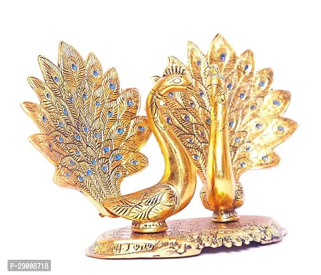 Metal Double Lovers Peacock Statue, Showpiece Figurine- Standard (Golden Plated, Pack Pcs Set 2)-thumb3