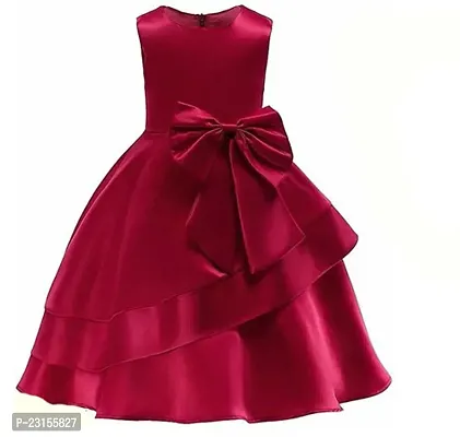 Zamia Knee Lenght Kids Satin Frocks  Dress ( Maroon )