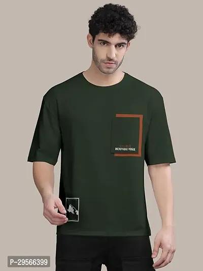 Stylish Green Cotton Blend Round Neck T-Shirt For Men-thumb0