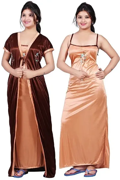 Womens Satin Bridal Nighty With Robe