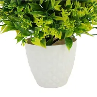 MUNDEYA Artificial Flower Pot Natural Look Flower and Grass for Home Decoration (White  Green)-thumb2