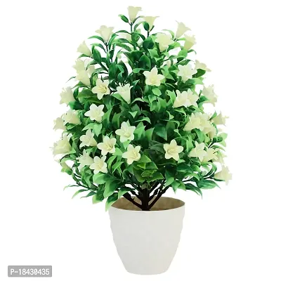 Mundeya Artificial Plant with Plastic Pot for Home Balcony Decoration (White, 1 Piece)