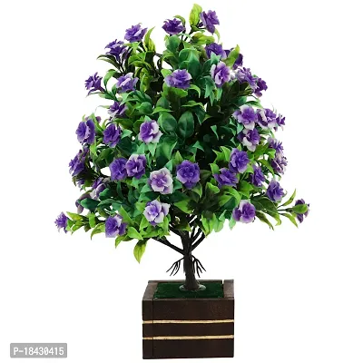 MUNDEYA Multicolor Lily Artificial Flower with Pot | Flower Pot with Artificial Flowers| Artificial Flower with Wooden Pot (Pack of 1, Purple)