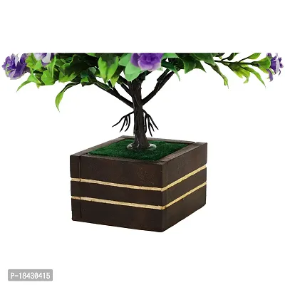 MUNDEYA Multicolor Lily Artificial Flower with Pot | Flower Pot with Artificial Flowers| Artificial Flower with Wooden Pot (Pack of 1, Purple)-thumb3