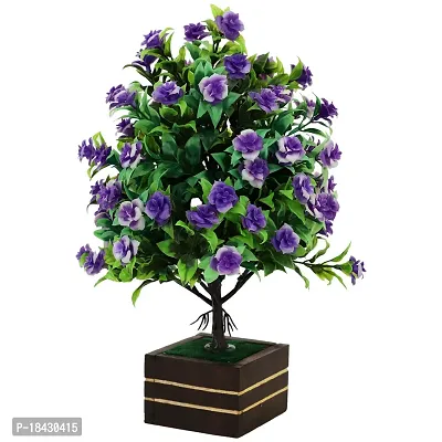 MUNDEYA Multicolor Lily Artificial Flower with Pot | Flower Pot with Artificial Flowers| Artificial Flower with Wooden Pot (Pack of 1, Purple)-thumb4