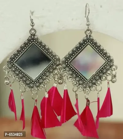 Stylish Alloy Plating Silver Mirror Work Earrings For Women