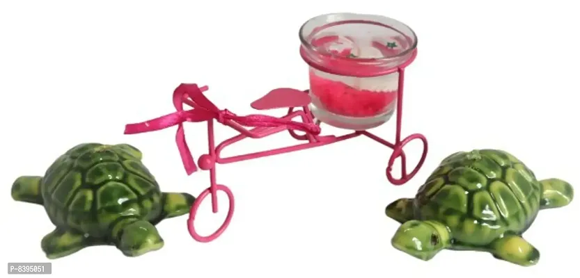 Turtle Pair Showpiece with Stylish Rickshaw Tea Light Candle (multicolor) for Home Decoration / Gifts items (Pack of 3)