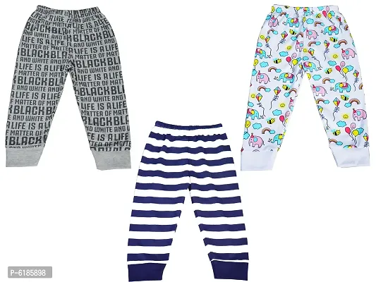 Stylish Cotton Printed Full Length Multi Colors Bottomwear Pajamas For Boys Pack of 3