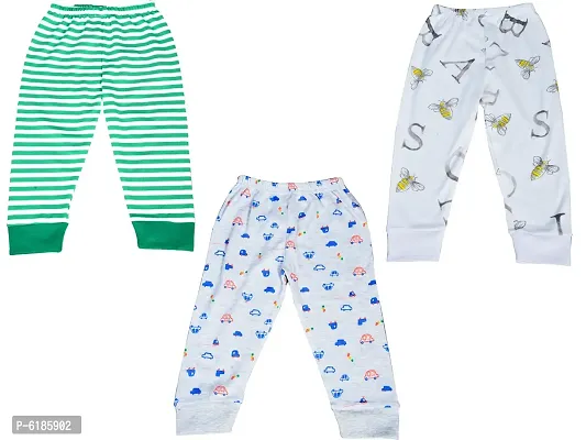 Stylish Cotton Printed Full Length Green Stripes Bottomwear Pajamas For Boys Pack of 3