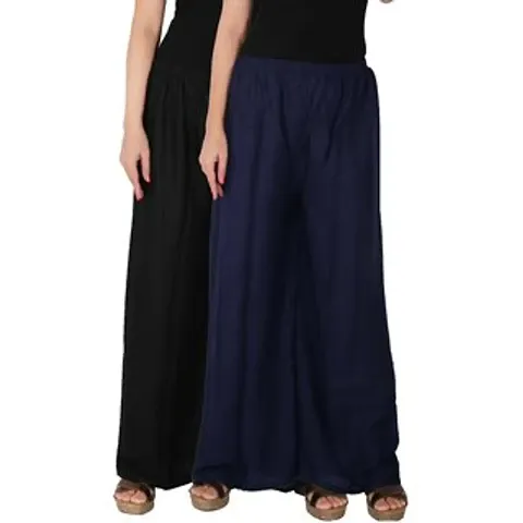 Pack Of 2 Stylish Multicoloured Satin Solid Women's Palazzo