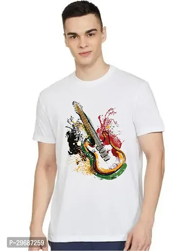 Reliable White Polyester Printed Round Neck T-Shirt For Men