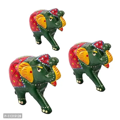 DreamKraft Paper Mache Elephant Showpiece, Standard, Green, 3 Piece