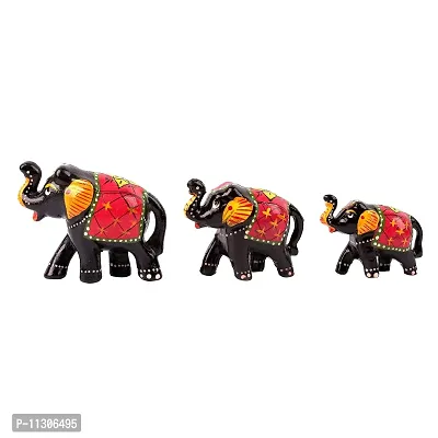 DreamKraft Paper Mache Handmade Elephant Showpiece Figurine Large(10x7.6) Medium(8.5x6.1) Small(7.3x5) CM (3 Piece, Black)-thumb2