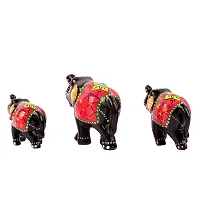 DreamKraft Paper Mache Elephant Showpiece (Set of 3, Black)-thumb2