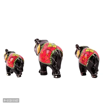 DreamKraft Paper Mache Elephant Showpiece (Set of 3, Black)-thumb3