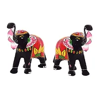 Monk wish Paper Mache Elephant Showpiece (Set of 2,Red)-thumb3