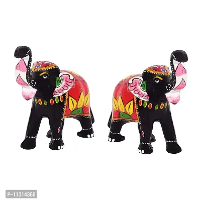 Monk wish Paper Mache Elephant Showpiece (Set of 2,Red)-thumb4