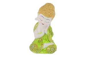 DreamKraft Polyresin Monk Decorative Baby Buddha Statue Showpiece in Thinking Position| Idol Fengshui Figurine (21 X 18 cm, Green)-thumb3