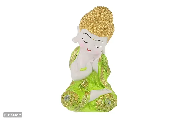 DreamKraft Polyresin Monk Decorative Baby Buddha Statue Showpiece in Thinking Position| Idol Fengshui Figurine (21 X 18 cm, Green)-thumb4