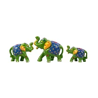 DreamKraft Paper Mache Handmade Elephant Showpiece (Set of 3,Green/Blue)-thumb3