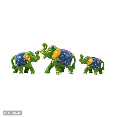 DreamKraft Paper Mache Handmade Elephant Showpiece (Set of 3,Green/Blue)-thumb4