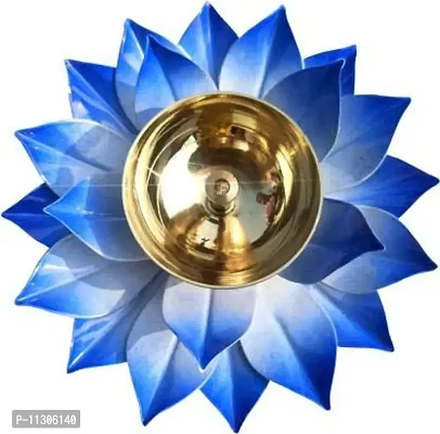 DreamKraft Brass Lotus Kuber Diya for Gift & Home Decor-5 Inch (Blue)