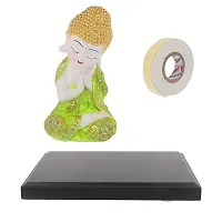 DreamKraft Polyresin Monk Decorative Baby Buddha Statue Showpiece in Thinking Position| Idol Fengshui Figurine (21 X 18 cm, Green)-thumb1