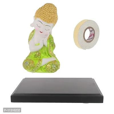 DreamKraft Polyresin Monk Decorative Baby Buddha Statue Showpiece in Thinking Position| Idol Fengshui Figurine (21 X 18 cm, Green)-thumb2