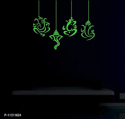 DreamKraft Glow in Dark Radium Ganesha Wall Sticker(Green, 35x28 cm)-thumb3