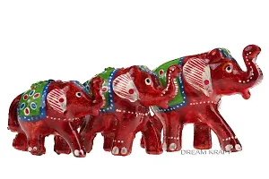 DreamKraft Paper Mache Elephant Showpiece, Standard, Red, 3 Piece-thumb1