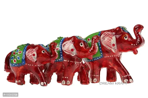 DreamKraft Paper Mache Elephant Showpiece, Standard, Red, 3 Piece-thumb2