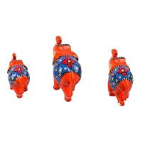 DreamKraft Handcrafted Showpiece Elephant (Set of 3,Orange)-thumb1