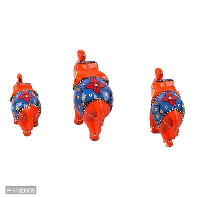 DreamKraft Handcrafted Showpiece Elephant (Set of 3,Orange)-thumb2