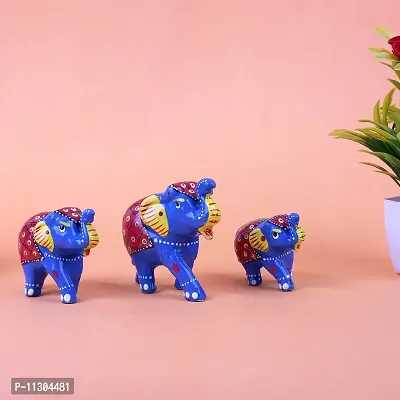 DreamKraft Handcrafted Showpiece Elephant (Set of 3,Blue)-thumb3