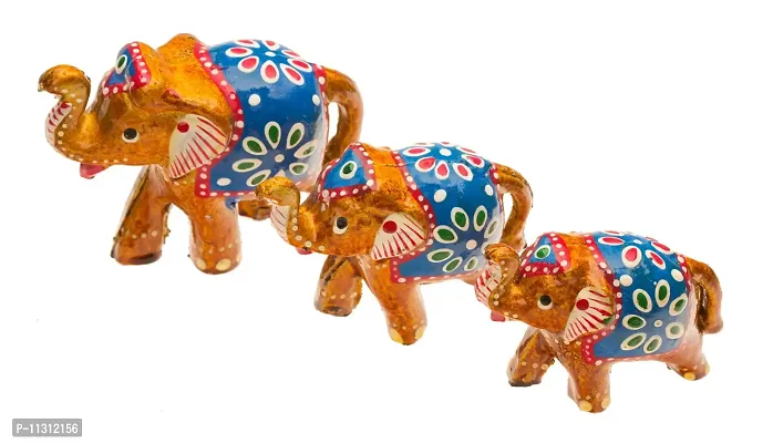 DreamKraft HandCrafted Showpiece Elephant (Multicolor, Set of 3 )-thumb2