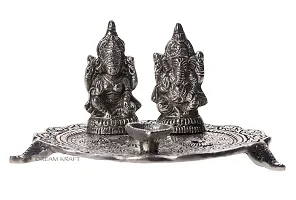 DreamKraft White Metal Silver Color Laxmi Ganesh Pooja Thali Set for Home Decor and Festive Decor-thumb1