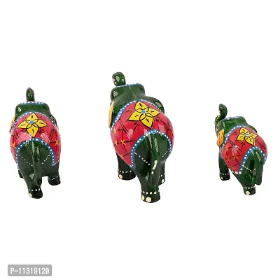 DreamKraft Paper Mache Elephant Showpiece, Standard, Green, 3 Piece-thumb4