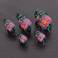 DreamKraft Paper Mache Handcrafted Elephant Showpiece for Home Decor (Green, Standard) - Set of 5-thumb2