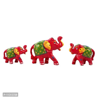 DreamKraft Paper Mache Elephant Showpiece, Standard, Red, 3 Piece-thumb3