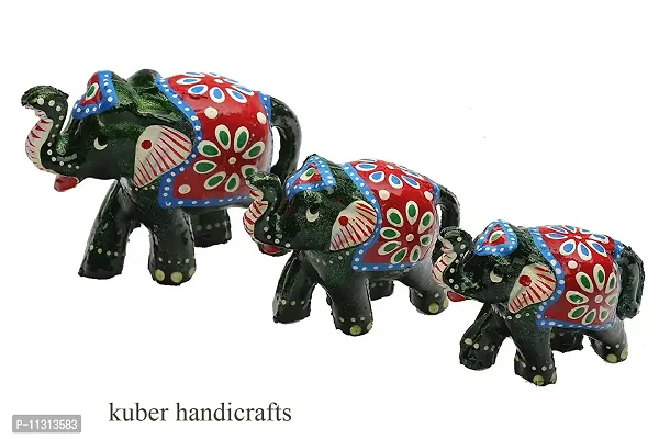 DreamKraft Paper Mache Handmade Elephant Showpiece Figurine Large(10x7.6) Medium(8.5x6.1) Small(7.3x5) CM (3 Piece, Green)