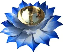 DreamKraft Brass Lotus Kuber Diya for Gift & Home Decor-5 Inch (Blue)-thumb1