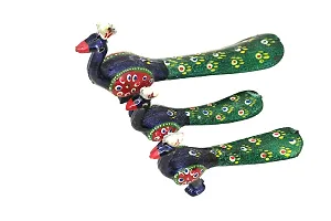 DreamKraft Handcrafted Set of 3 Showpiece Peacock for Decoration and Gift Purpose (20X10CM,15X 8CM,14X8 cm)-thumb1