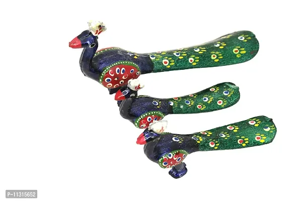 DreamKraft Handcrafted Set of 3 Showpiece Peacock for Decoration and Gift Purpose (20X10CM,15X 8CM,14X8 cm)-thumb2