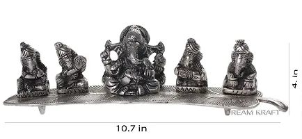 DreamKraft Metal 5 Ganesh With Musical Instrument On Leaf, Standard, Silver, 1 Piece-thumb3