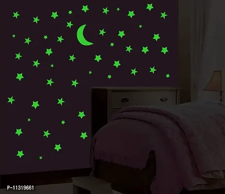 DreamKraft Glow in the Dark Galaxy of Stars with Moon Radium Night Wall Stickers(Green, 66x66 CM)-thumb0